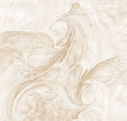 Fototapeta premium Japanese background with gold hand drawn line flower pattern vector. Floral decoration layout design in vintage style. Abstract art template with geometric pattern.