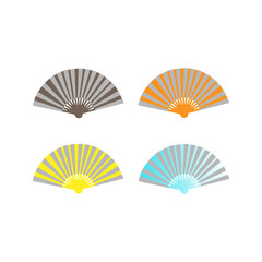 Realistic  Different Color  Hand Fans Set Symbol of Culture. Vector illustration of Paper Folding Fan. Decorative folding fan set for man and woman. Vector illustration. Isolated on Grey background.