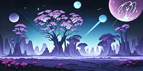 Amazing landscape of alien planet, Generative AI Illustration