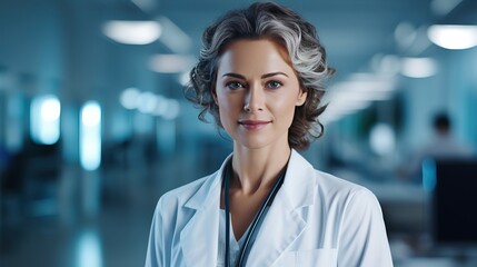 Obraz premium professional female doctor with stethoscope. generative ai.