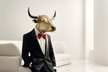 cow in the with living room with suit