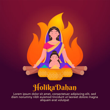 Flat happy holika dahan social media illustration