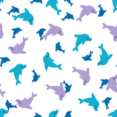 Playful Dancing Dolphins Waves Vector Seamless Pattern