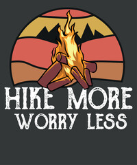 Obraz premium Vintage Hike More Worry Less T-Shirt design vector, T-Shirt design vector, hiking mom, hike your own hike, mountain hike, funny hiking mom, mountain hike, retro, sunset, camping, tent, relaxing 