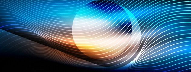 Glowing neon wave abstract background - vibrant, luminescent waves pulsate in a captivating and electrifying display