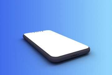 3D SMARTPHONE PLACED ON SMOOTH BLUE SURFACE