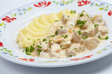 mashed potato with meat and sauce