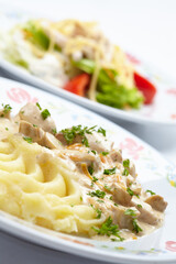 mashed potato with meat and sauce