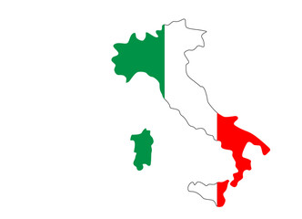 Italy contour map, shape of country with flag. Italy country contour map, shape of country. Map silhouette of European country, state in EU. Drawing background. Vector drawing background