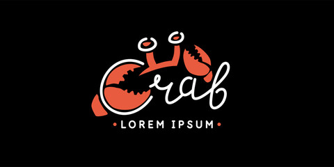 Minimalistic and stylish emblem in the form of a crab. Modern typography. Illustration with text in one simple style.