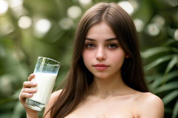 Energetic and strong young child with a glass of wholesome milk