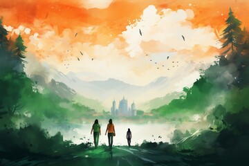 India's Independence Day Poster Concept Watercolor. Generative AI