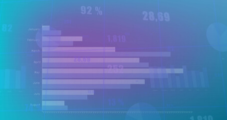 Composite of statistics and data processing over blue background