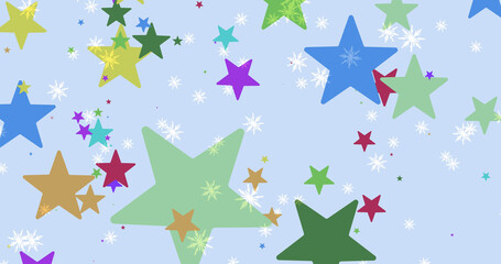 Obraz premium Composite of snow flakes and stars on blue background