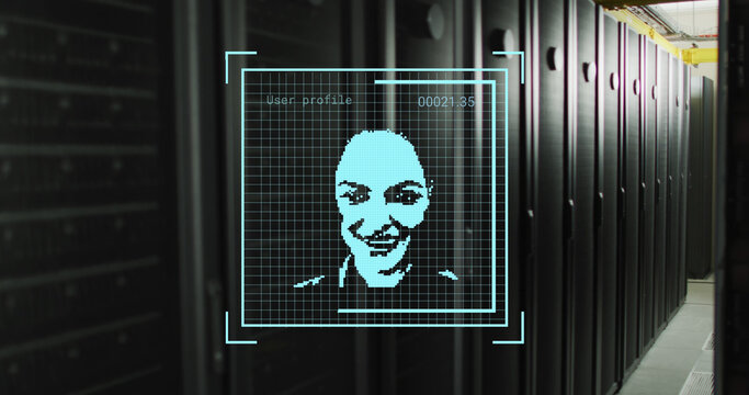 Composite of biometric photo and data processing over computer servers - Powered by Adobe