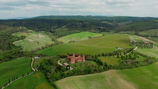 Tuscany green fields in spring Italy Aerial view