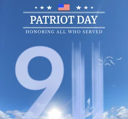 Printed roller blinds United States Patriot Day. Background with New York City Silhouette. September 11. 3d Illustration.