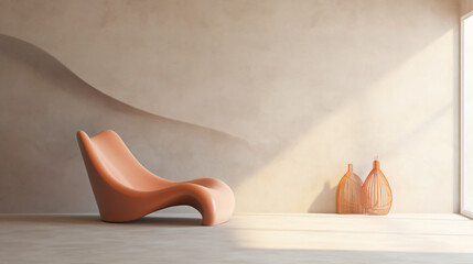 Obraz na płótnie Canvas Wavy lounge chair in room with stucco wall