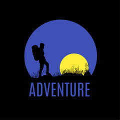 Illustration of a silhouette mountain climber, suitable to be used as a logo, icon. t-shirt screen printing, adventure flags