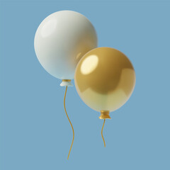 3d realistic helium Air Balloons party icon white and gold festive holiday decoration design element