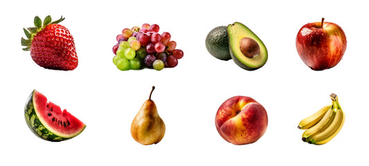 Variety of fruits on a transparent background 