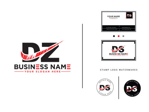 Stylish Brush Letter dz Logo Icon, Creative dz Logo Design With Business Card