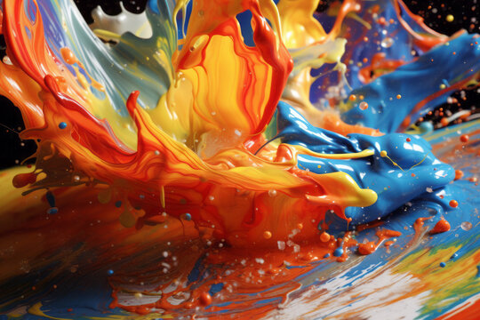 Multicolored splash of shiny gel paint - abstract colorful paint splashing