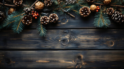 Christmas frame of tree branches. AI Generated