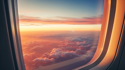 Beautiful landscape view trough window of airplane. AI Generated