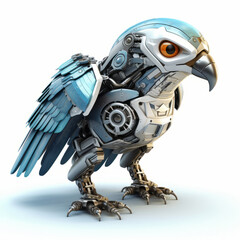 Naklejka premium Cute eagle robot, robotic bird isolated over white background. AI Generated
