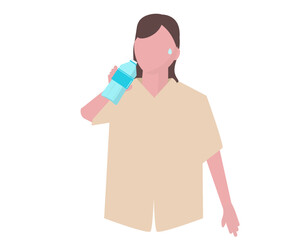 水を飲む女性。水分補給をする。ベクターイラスト