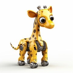Cute giraffe robot, robotic animal isolated over white background. AI Generated