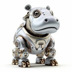 Cute hippopotamus robot, robotic animal isolated over white background. AI Generated