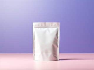 Fondo de producto, rosa y morado con bolsa blanca - obrazy, fototapety, plakaty