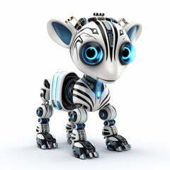 Cute zebra robot, robotic animal isolated over white background. AI Generated