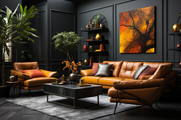 Eclectic interior design of modern living room with black. AI Generated