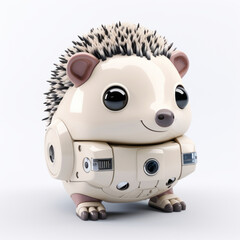 Cute hedgehog robot, robotic animal isolated over white background. AI Generated