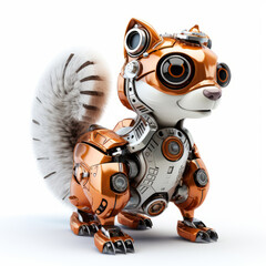Funny squirrel robot, robotic animal isolated over white background. AI Generated