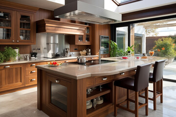 Luxury domestic kitchen with elegant wooden design. AI Generated