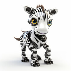 Cute zebra robot, robotic animal isolated over white background. AI Generated