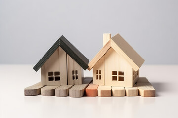 Divorce, division of property, poverty. Wooden broken house on light background. AI Generated