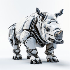 Strong rhinoceros robot, robotic animal isolated over white background. AI Generated