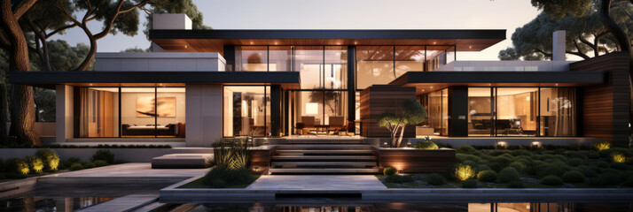 Modern minimalist private houses. Residential architecture exterior. AI Generated