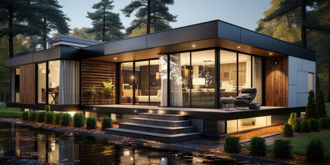 Modern modular private houses. Residential architecture exterior. AI Generated