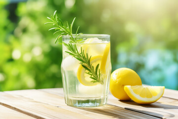 Summer refreshing cold summer lemonade drink or alcoholic cocktail with ice. AI Generated