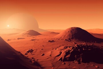 Fototapeta na wymiar Illustration of mars planet surface landscape, Generative AI