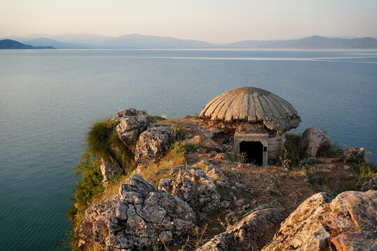 Bunker over lin villag at lake ohrid, Albania. 