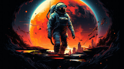 Astronaut explores outer dark space illustration . AI Generated