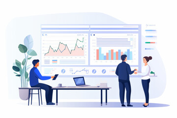 Obraz premium Charts on big display team analyzing illustration.. AI Generated