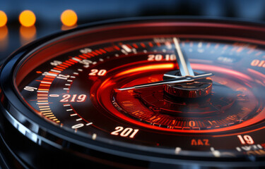 closeup speedometer with red number on the dashboard. AI Generated